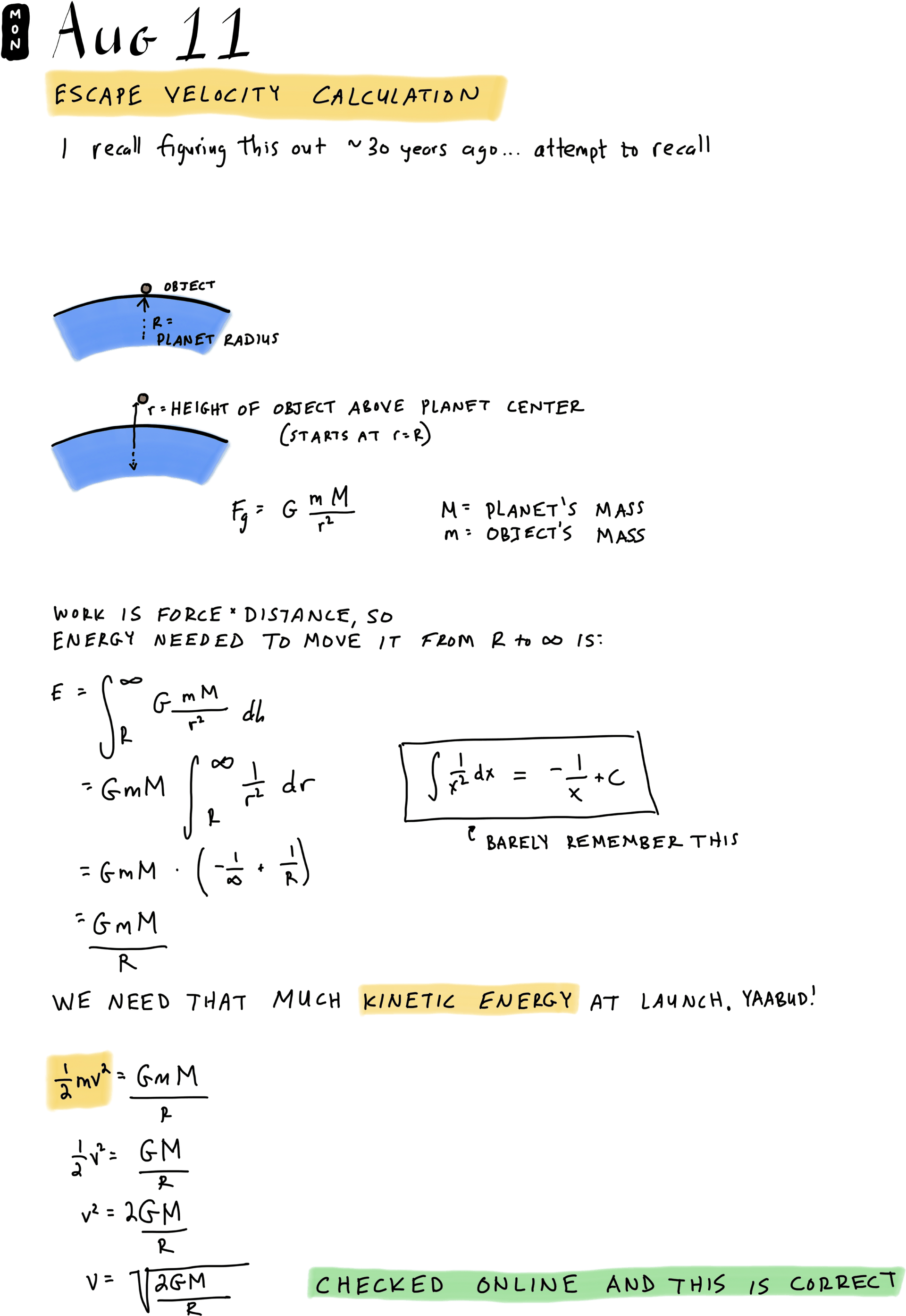 Escape Velocity Calculation