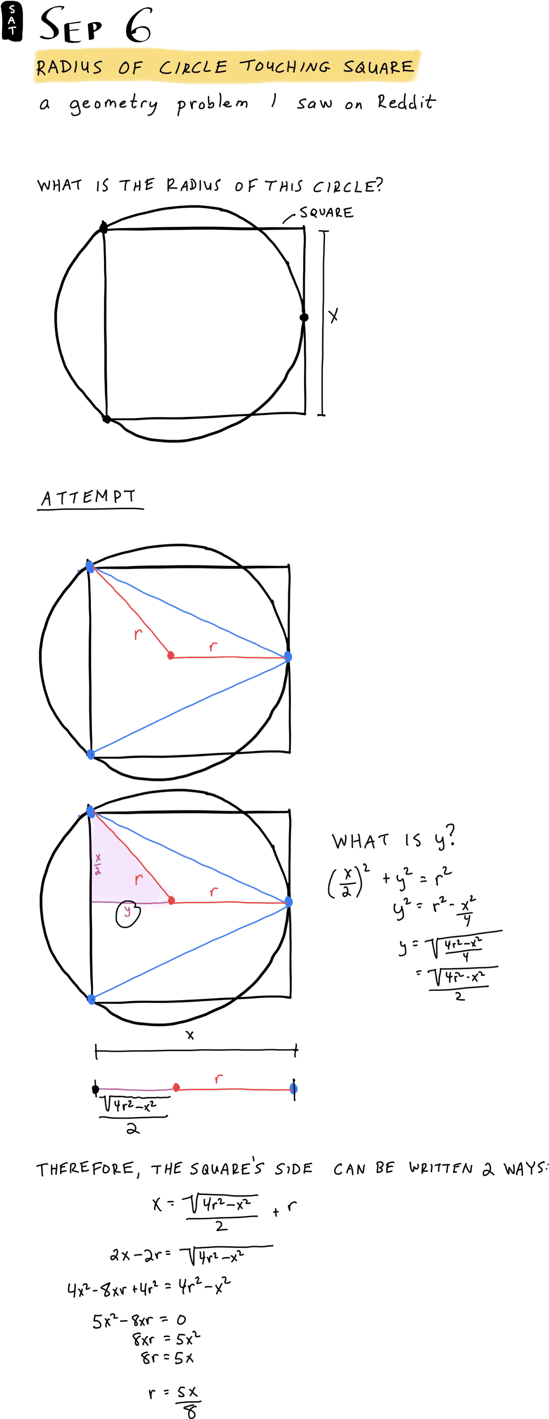 Radius of Circle Touching Square