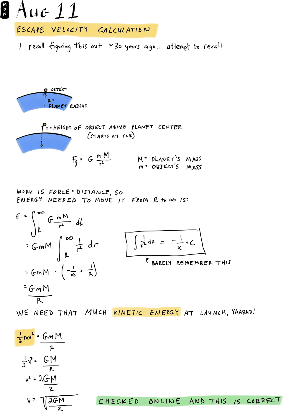 Escape Velocity Calculation